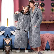 Женский мужской зимний теплый фланелевый Халат размера плюс, удлиненный плотный флисовый банный халат с капюшоном, ночная рубашка, ночная одежда, одежда для сна