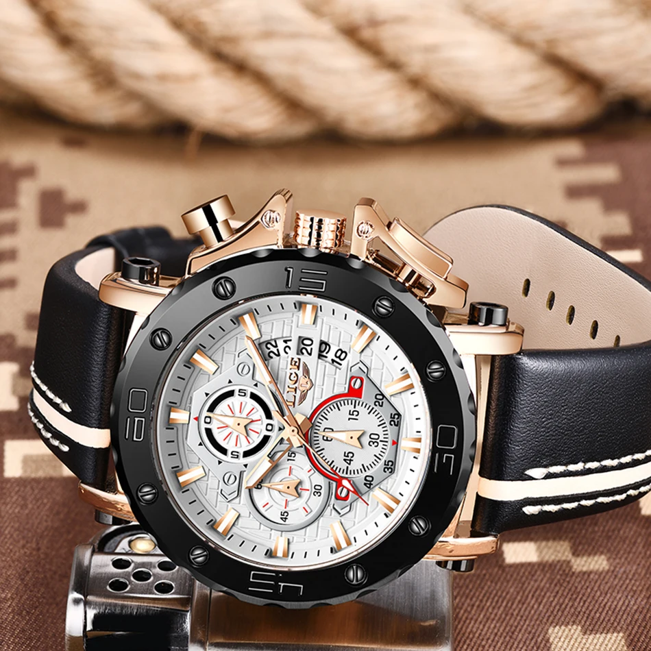 2022 Top Brand LIGE Men Watches Fashion Sport Leather Watch Mens Luxury Date Waterproof Quartz Chronograph Relogio Masculino+Box