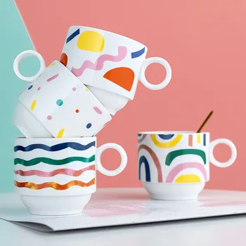 

Cute Cartoon Ceramics Mugs Creative Fruit Cups Office Coffee Tea Mug Breakfast Milk Cup Strawberry Lemon Apple Drinkware