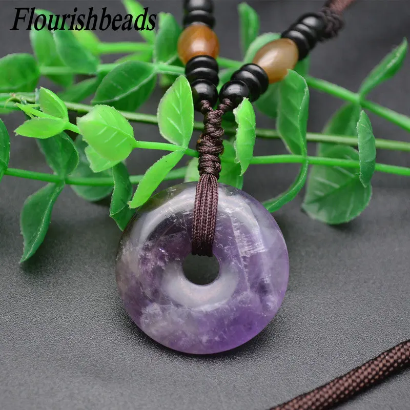 

Popular Natural Gemstone Round Donut Shape Pendants Nacklace Classic Jewelry Party Gift(Amethyst / Crystal / Rose Quartz)