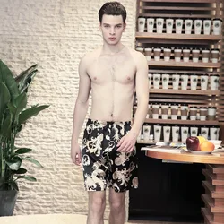 Sexy Robe Dressing Gown Silk Pajama Pants Men's Spring and Summer Floral Home Ice Silk Shorts Fashion Home Wear Pajamas