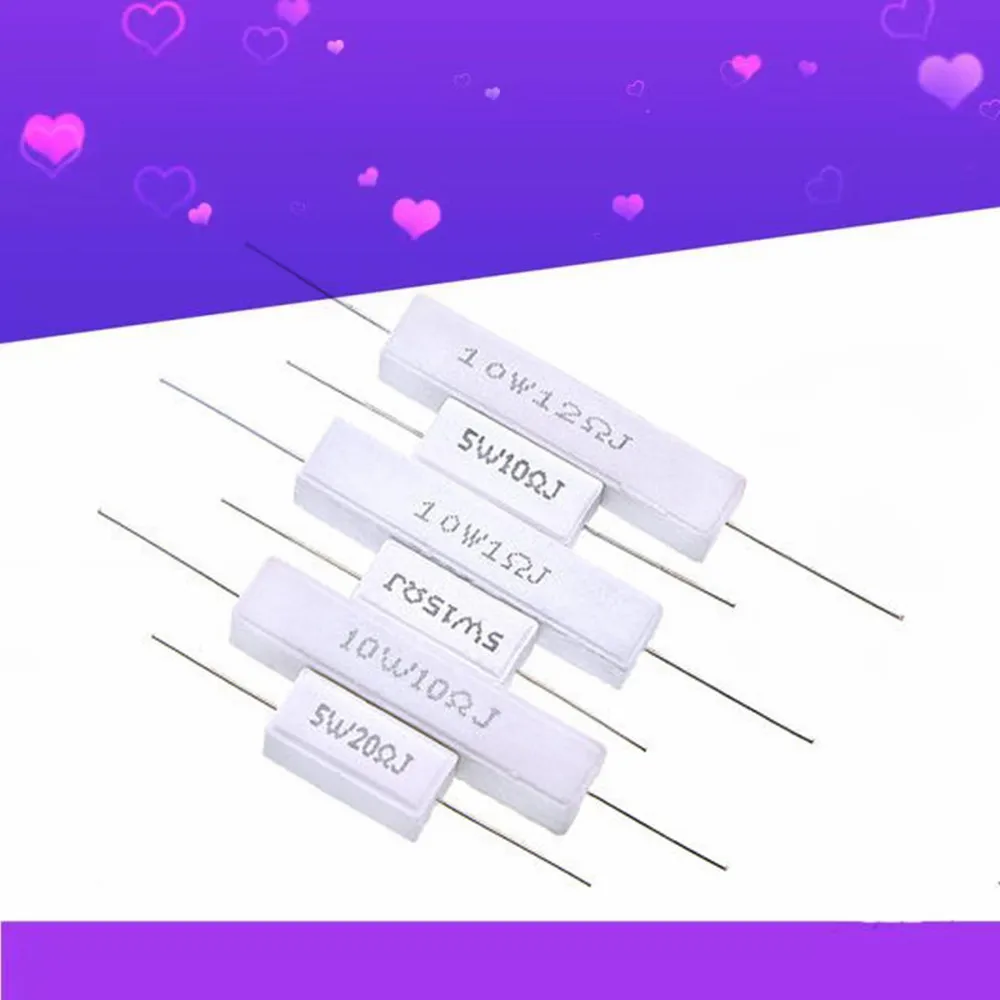 5W 10W Ceramic Cement Resistor 5% 10 Pcs In A Pack 0.1R 1K,2.4K ,3K,3.3K,5.1K,6.8K,12K,20K,30K,100K,0.25R 0.5R 3R 27R 12R 100R