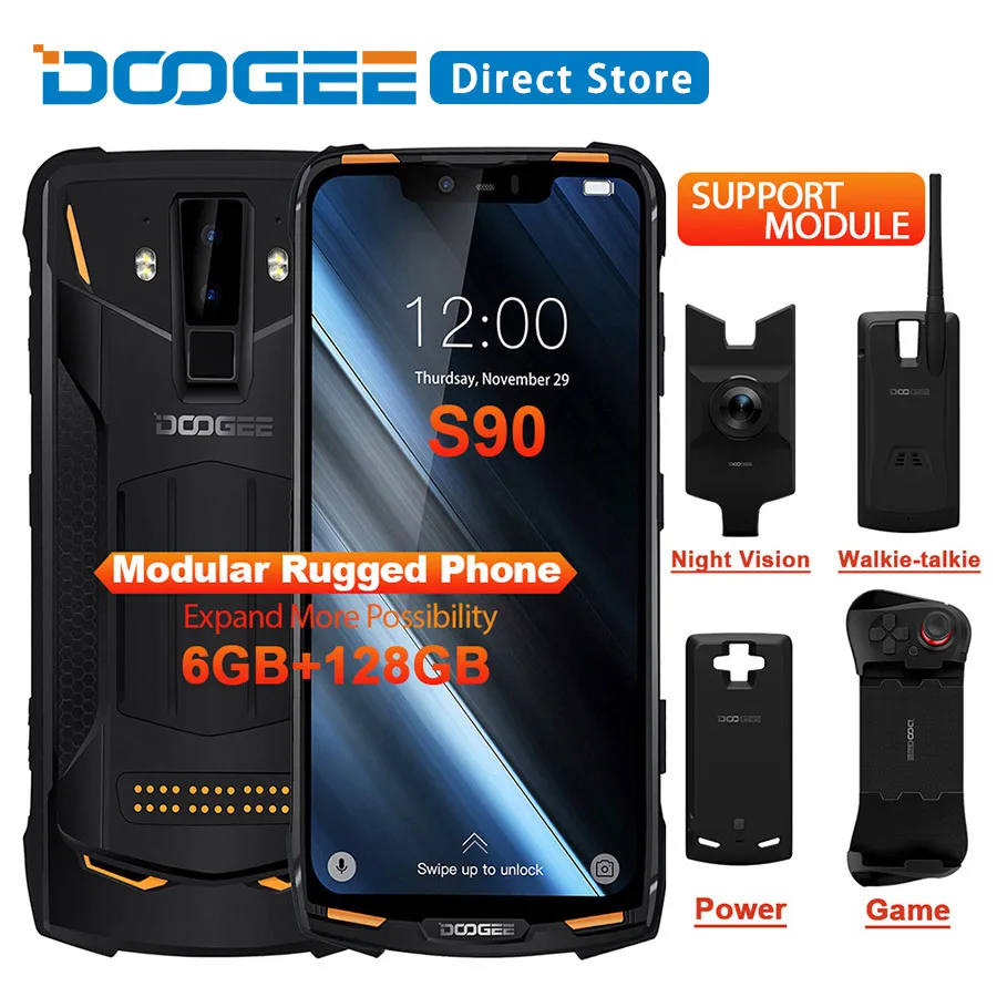 IP68/IP69K DOOGEE S90 модульный прочный мобильный телефон 6 18 дюймов дисплей 5050 мАч Helio P60