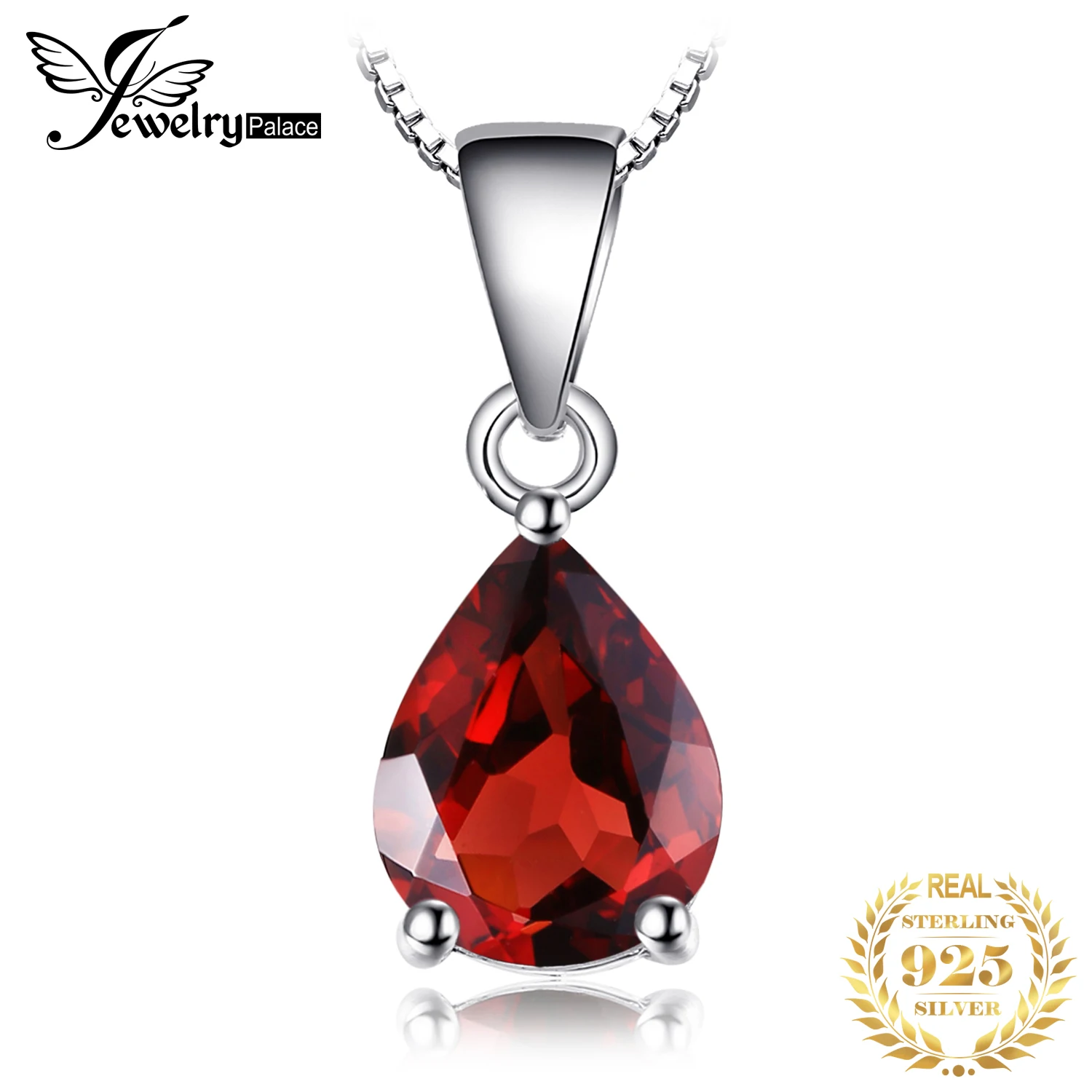 JewelryPalace 2.2ct Pear Natural Garnet 925 Sterling Silver Pendant Necklace for Women Fashion Gemstone Jewelry Choker No Chain