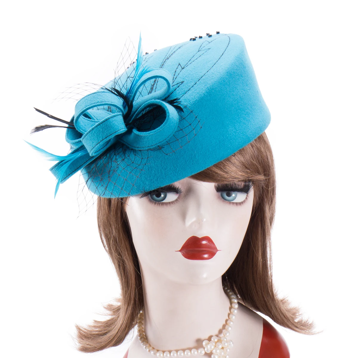 WCOLAS Women Vintage Wool Fedoras Hats Pillbox Fascinator Net Veil Party Wedding Hat Round Cap