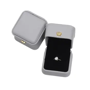

Multifunction Leather Jewelry Storage Box with Crown Buckle Display Bearer Case