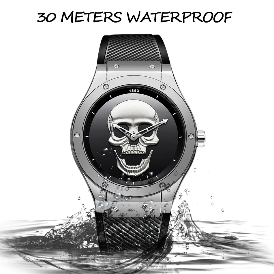 LIGE мужские модные бизнес Кварцевые часы мужские 3D Череп силиконовый ремешок водонепроницаемые спортивные часы мужские s лучший бренд Роскошные наручные часы+ коробка