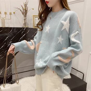 

Autumn Winter Sweater Casual Sweater Women Loose Style Long Sleeve Ladies Pullovers Knit Sleeve Round neck Sweater Women