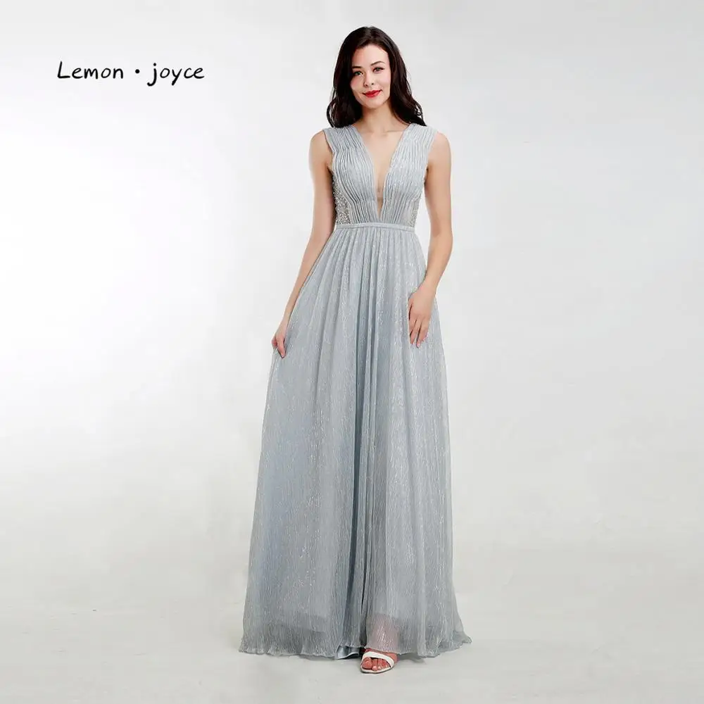 Lemon joyce серое платье для выпускного вечера длинное 2020 сексуальное с глубоким v