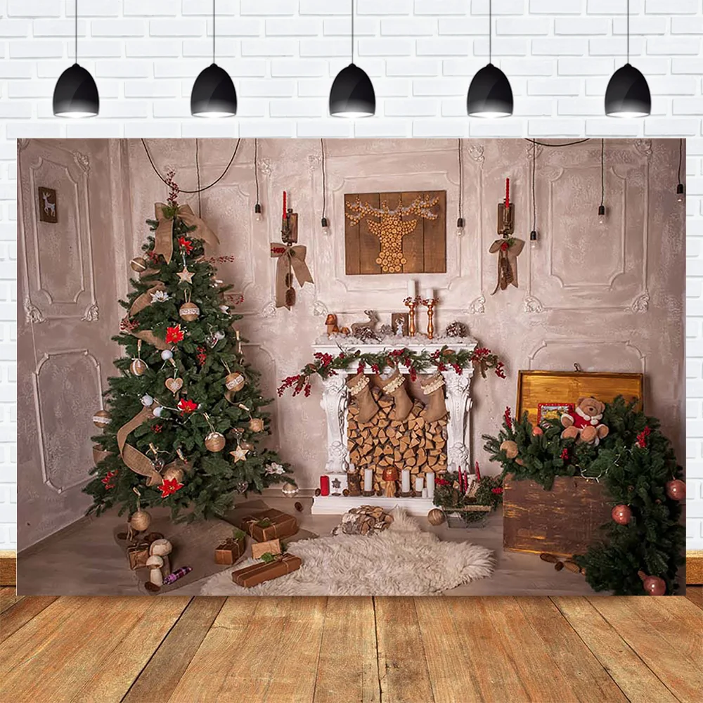 Christmas Backdrop for Photography Winter Family Party Fireplace Socks Brick Wall Photo Background Bell Tree Photocall | Электроника