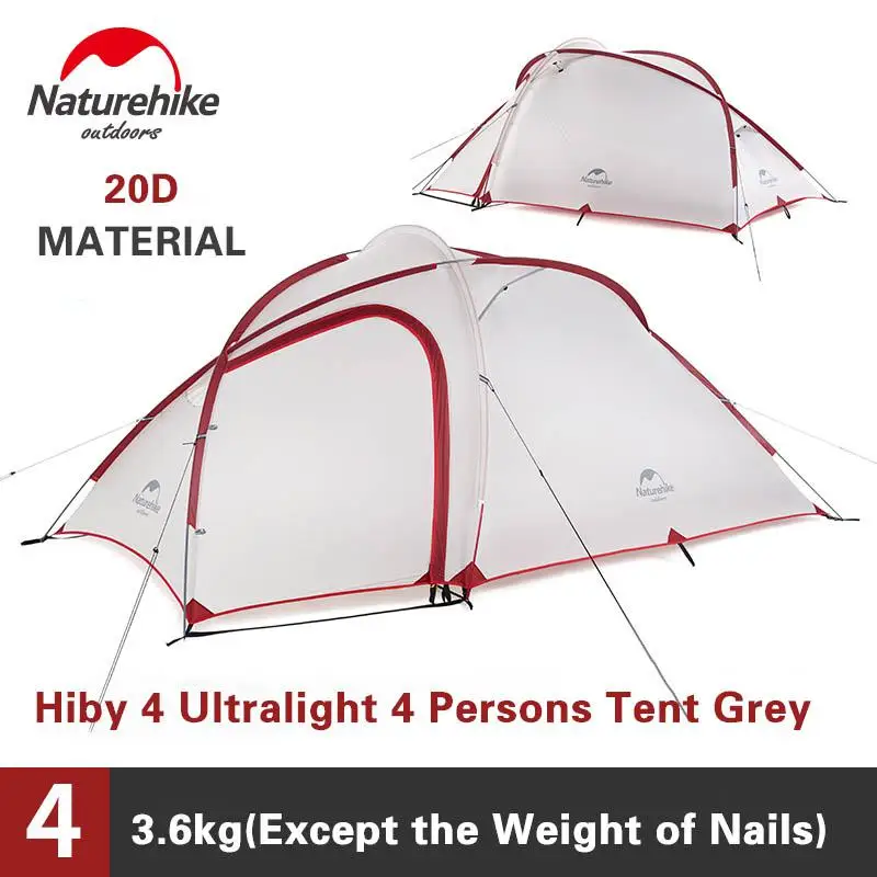 Naturehike Hiby кемпинг палатка 3-4 человек ультра-светильник Открытый Семейный Кемпинг двойной слой непромокаемый туристический тент туристический NH17K230-P - Цвет: 4 Persons-Grey