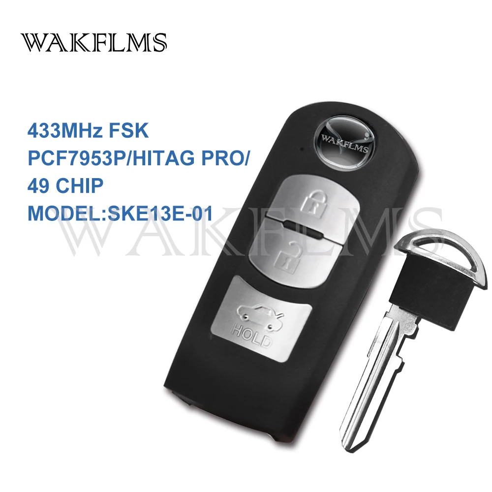 3 buttons smart card remote car key 433MHz for Mazda(Mitsubishi System) 3 6 2012 with PCF7953P HITAG PRO 49 CHIP SKE13E-01