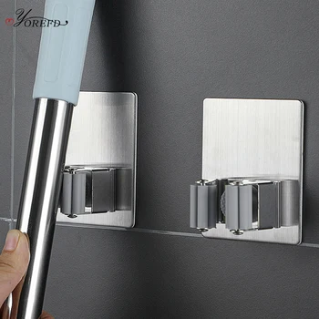 

OYOREFD Wall Mounted Stainless Steel Broom Holder Strong Mop Holder Home Multi-function Umbrella Cleaning Tools Hanging Clip