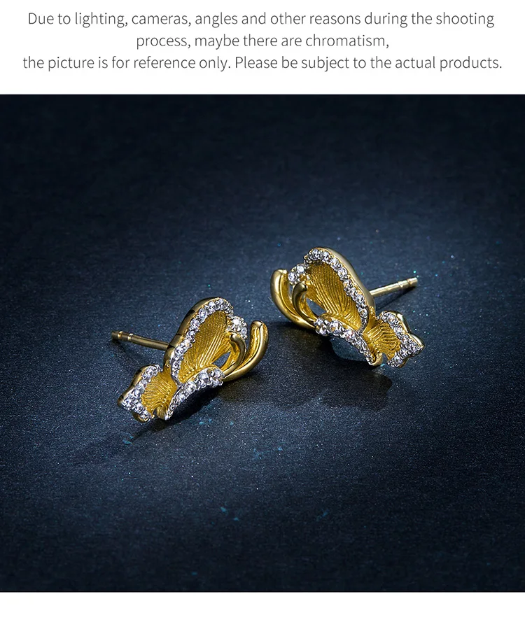 Butterfly Earrings BISAER 925 Sterling Silver Blooming Butterfly Stud Earrings Stud Crystal Cubic Zircon Jewelry EFE254