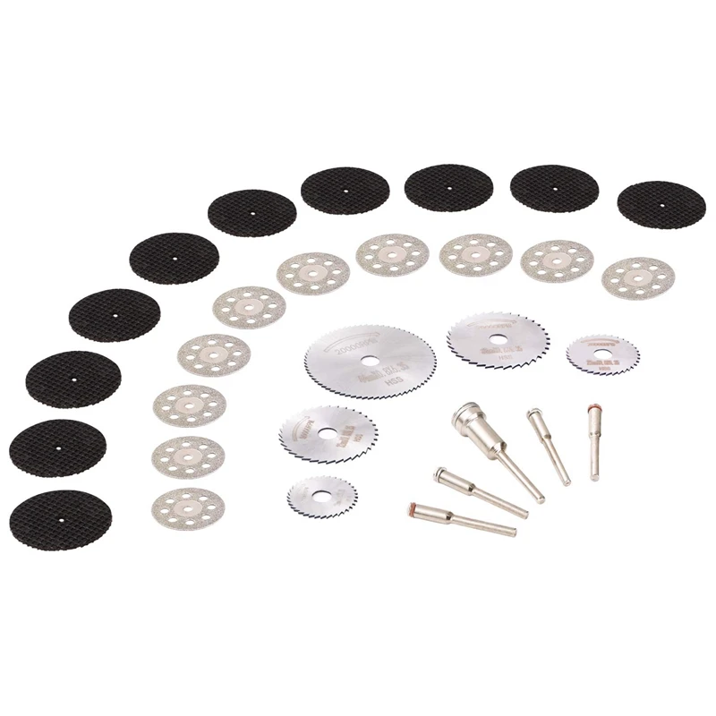 

30Pcs Cutting Wheel Set for Rotary Tool 1/8 inch Shank Diamond Cutting Wheel, Mini HSS Saw Blades, Resin Cut Off Disc Combo Cutt
