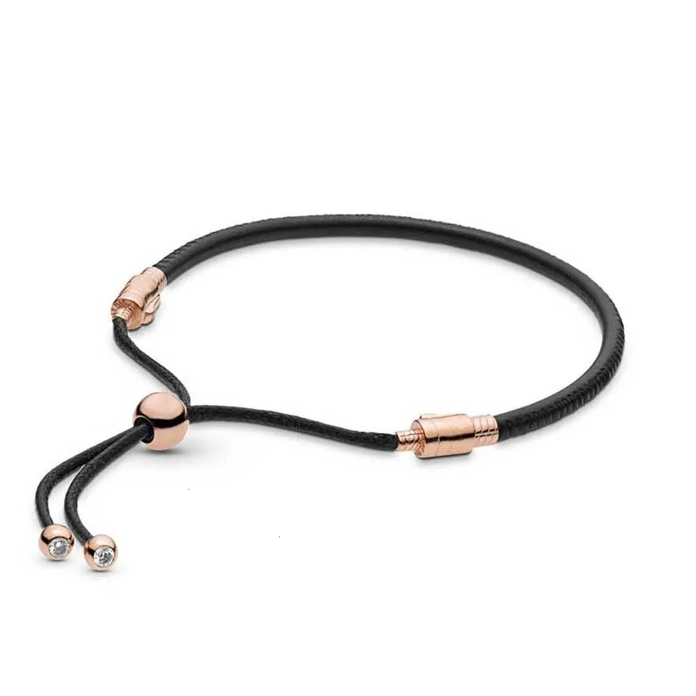 Mandy Rosa Pulsera Plata Ley, 925, черная кожа,, скользящий бренд, очаровательные ювелирные изделия, Рио-Дейл, панк, День матери