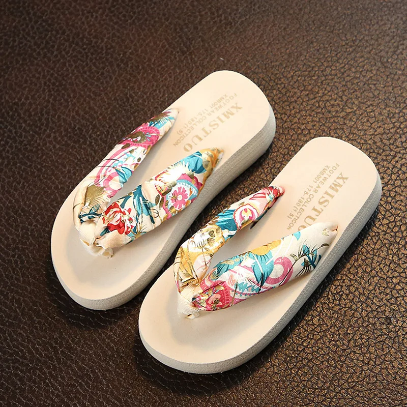Summer Children Woman Girls Casual Slippers Flip-flops Non-slip Satin Printing Candy Color Parent-child Vacation Beach Sandals