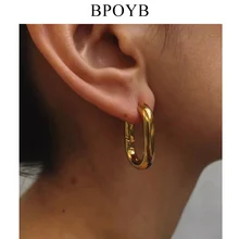BPOYB выдающийся Золотой Цвет Эллипс геометрические Висячие серьги для женщин Высокая мода полированные текстурные украшения Подиум шоу дизайн