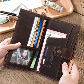 

2020 Passport Wallet Men Crazy Horse Leather Travel Passport Cover Case Document Holder Large Capacity Credit Card/SIM Holder