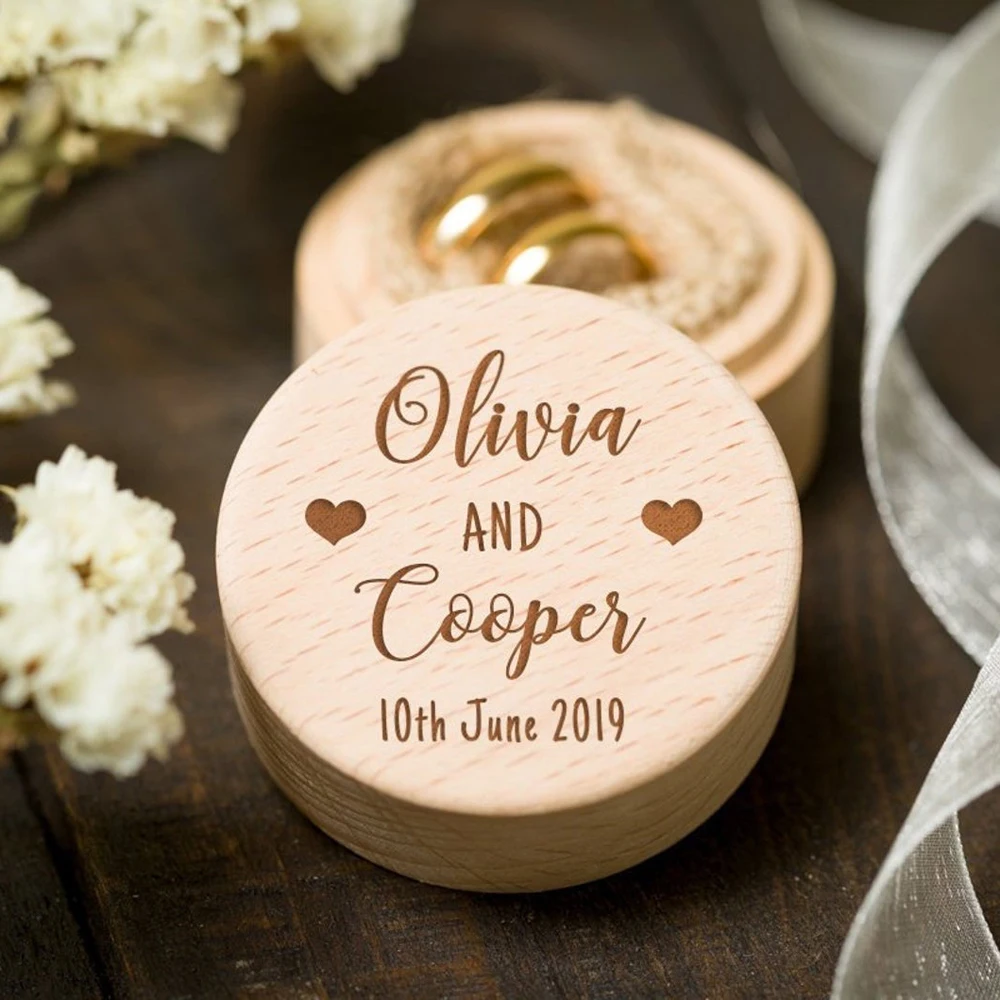 Personalized Ring Box, Wooden Unique ring box, Custom Engraved Names Wedding Ring bearer box 4