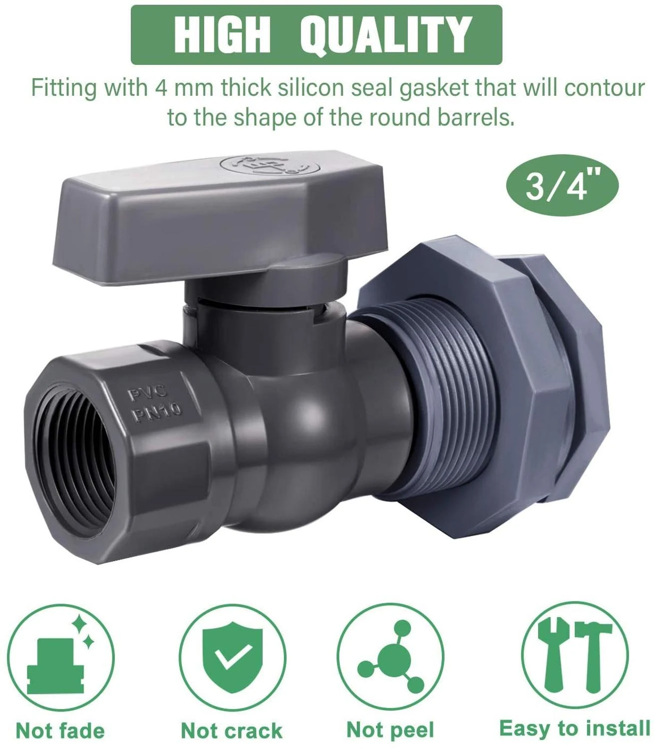 Connector PVC Water Tanks 3/4 Inch PVC Rain Barrel Faucet With Bulkhead