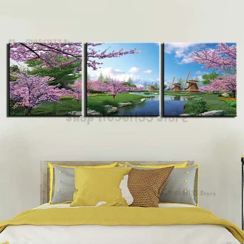 

Diamond Painting 3 Piece Flower Windmill Diamond Embroidery Sale Full Square Round Drill Diy Modern Decoration Triptych GG2433
