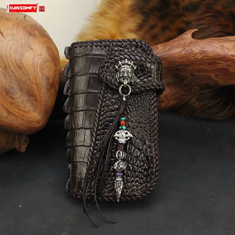 

Handmade / real crocodile leather / men's long wallet / casual hand bag / black day / rich cloth card holder wallets clutch bags