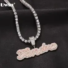 Uwin Custom Bubble Letter Edwardian Script Name Necklace Full Iced Cubic Zirconia Jewelry DIY Hiphop Name Pendants for Gifts