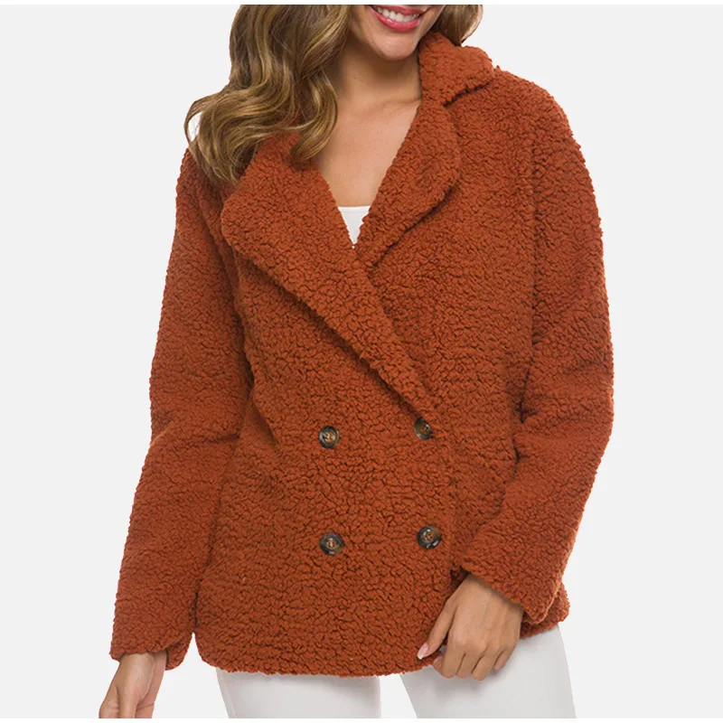 Женские пальто, искусственный пушистый флис, двубортное, осень зима, плюшевое пальто, одноцветное, размера плюс, 5XL, куртка, женская одежда