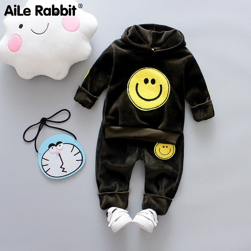 

Baby Boys Clothes Sets 2019 Children's Wear Winte Long Sleeve Smiley Hooded Jacket Blouse+ Pants 2pcs Kids Clothing Suit K1