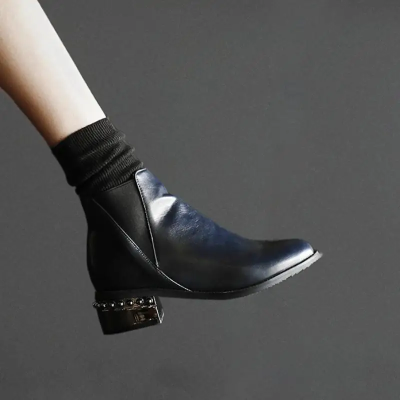 TAOFFEN/женские ботильоны в стиле панк с острым носком размера плюс 33-48 однотонная обувь на молнии модные повседневные женские ботинки Осень-зима