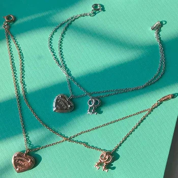 

Women Bracelet Heart-shaped Love accessories Double clavicle chain key Silverware 925 Sterling silver Jewelry Valentine gift