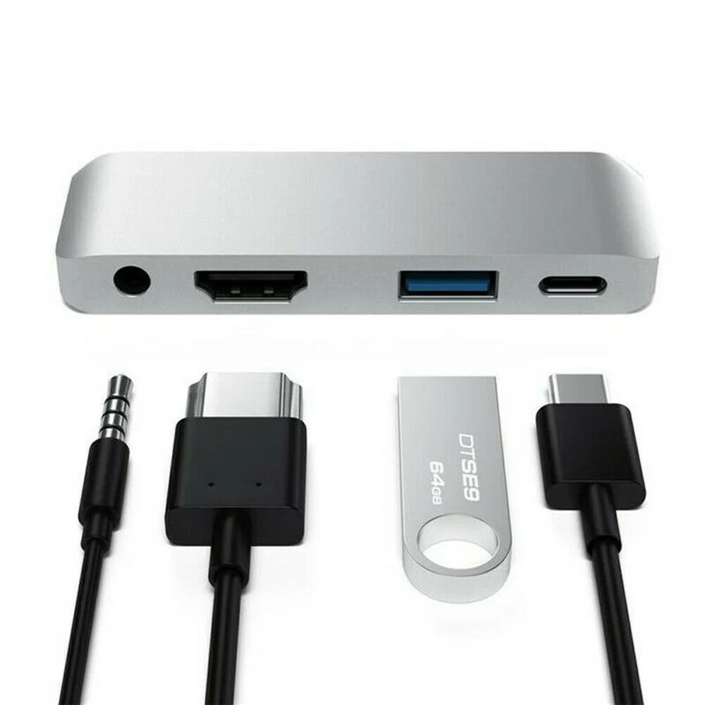 4 в 1 Тип C к USB-C 4K HDMI USB 3,0 3,5 мм аудио концентратор адаптер для IPad Pro разработан износостойкость