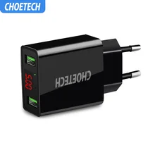 CHOETECH универсальное дорожное настенное зарядное устройство 5 В 2.2A светодиодный дисплей 2 USB быстрая зарядка зарядное устройство для мобильных телефонов Xiaomi