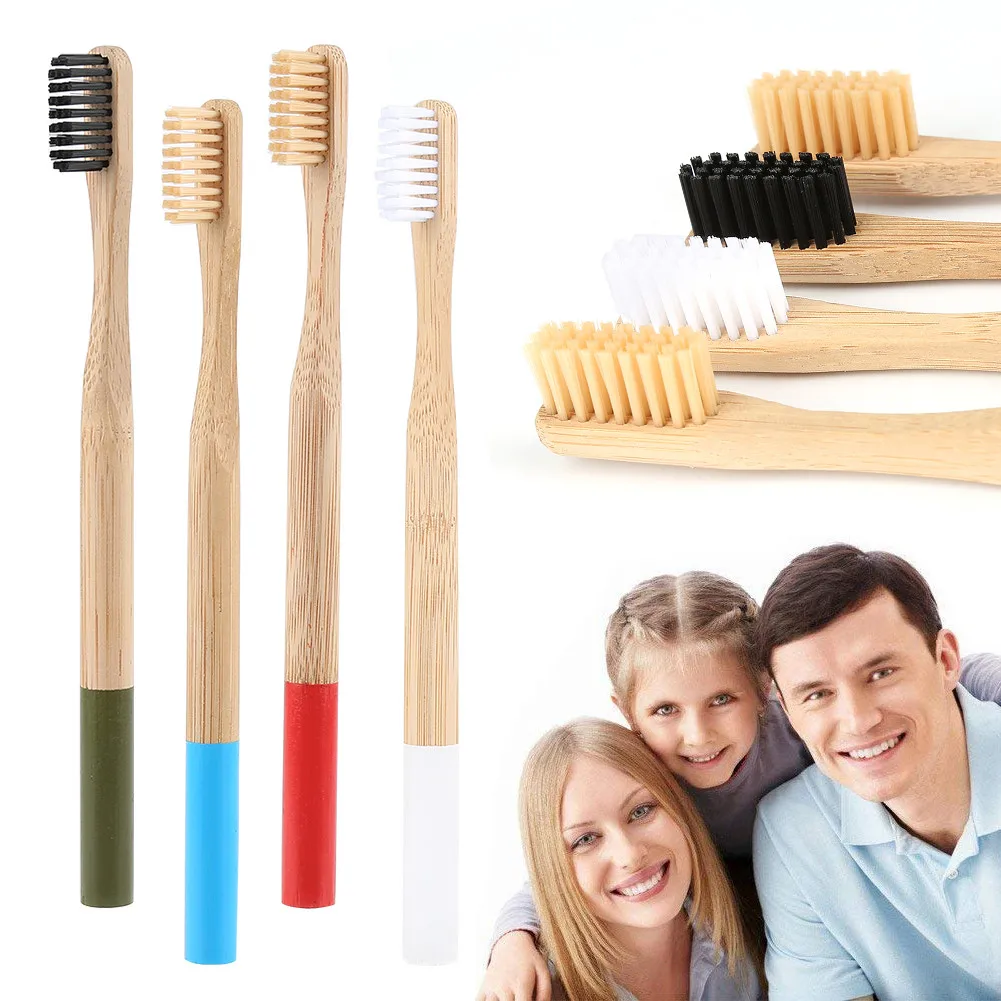 Newly Environmentally Wood Rainbow Toothbrush Wooden Handle Tooth Brush for Home Travel