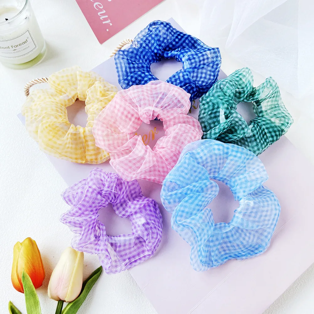 

Todorova Gauze Scrunchie Stretch Headband Plaid Scrunchies Women Elastic Hair Bands Girls Hair Ties Hair Accessories Headwear