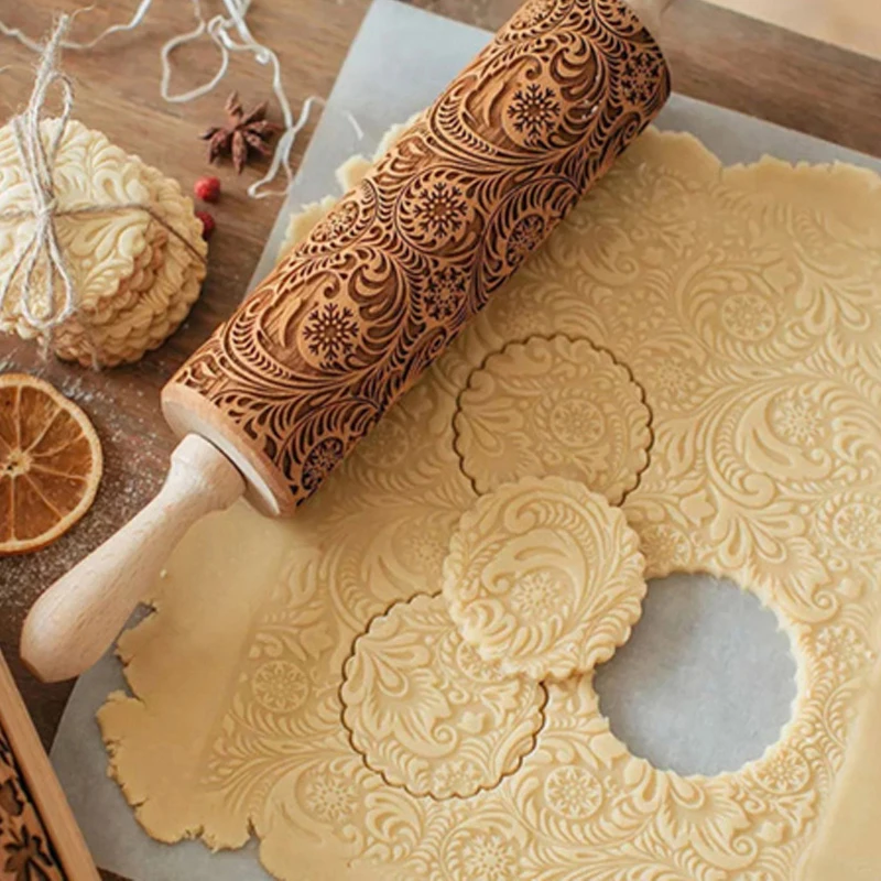39 Inch Wooden Embossed Printing Rolling Pin DIY Biscuit Cake Dough Carving Pattern Baking Tool Kitchen Tools | Дом и сад