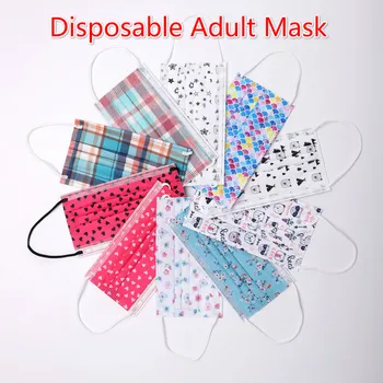 

50pcs Ear-hanging Disposable 3-layer Non-woven Fabric and Meltblown Fabric Striped Floral Dustproof Adult Mask