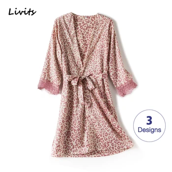 

Women's Robe Premium Satin Silk Pajamas Pyjamas Sleepwear Nightwear Nighty V Neck Half Sleeve Lace Leopard Sexy For Female