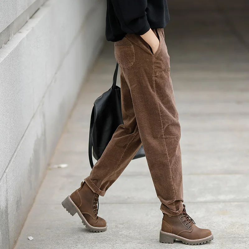 Dark Brown WQJGR модные брюки женские осенние и зимние брюки с высокой талией женские длинные брюки-шаровары с эластичной резинкой на талии - Цвет: Dark Brown