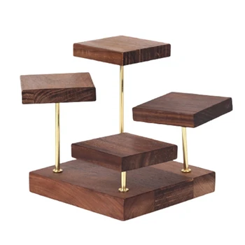 

Walnut Jewelry Display Stand, Four-Layer Rotatable Earring Tray Earrings Rings Bracelets Pendant Display Stand