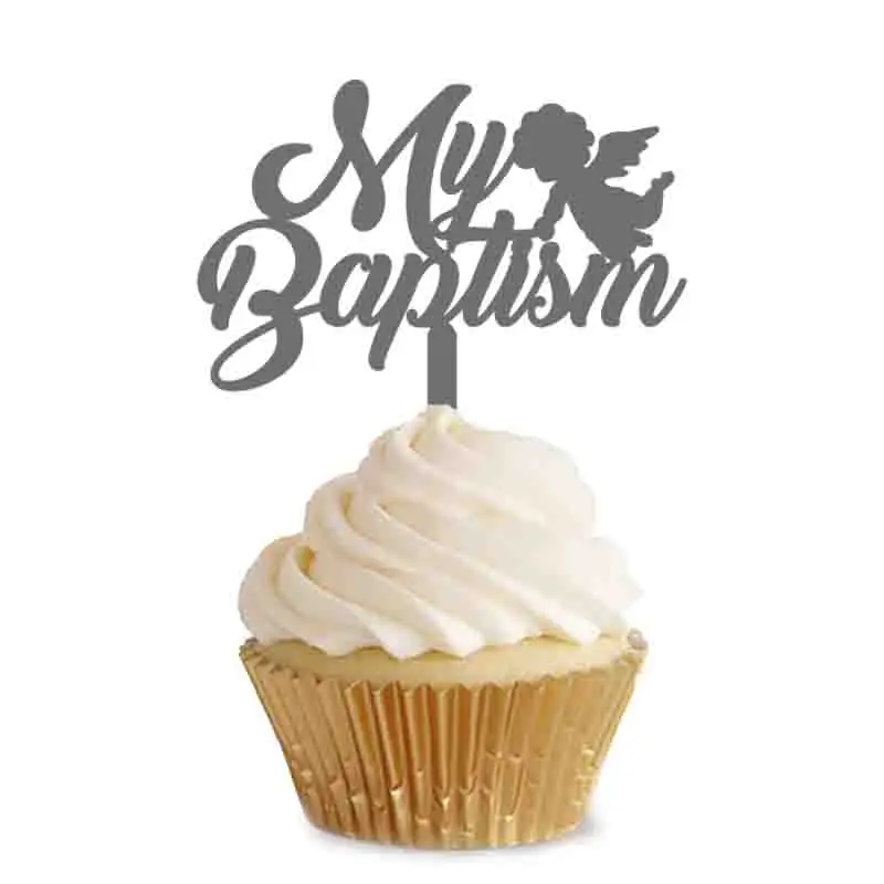 

2 Pieces 12x12cm My Baptism Cupcake Topper For Kids Baptism Party Cupcake Decoration