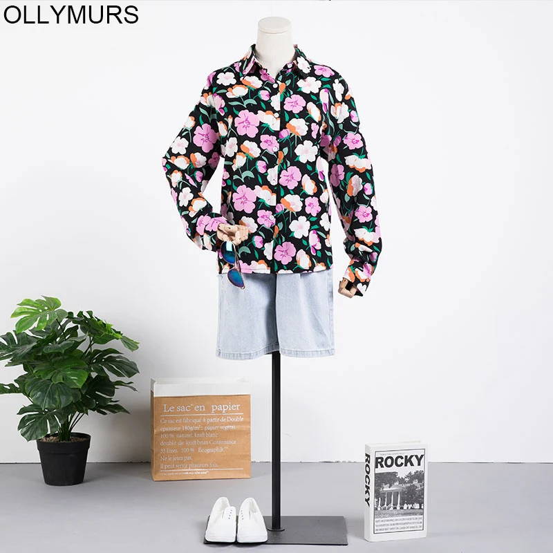 

New Arrivals 2020 Spring Chiffon Casual Loose black Floral Printed Button Blouses Plus Size Women Long Sleeve Shirts Lady Tops