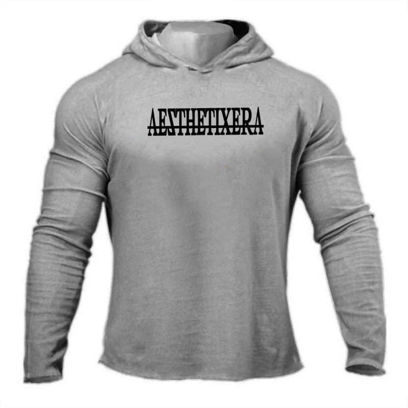 Осенняя хлопковая Спортивная футболка с капюшоном, Мужская футболка с длинным рукавом для бега, мужские футболки для тренировок, фитнеса, футболка Rashgard