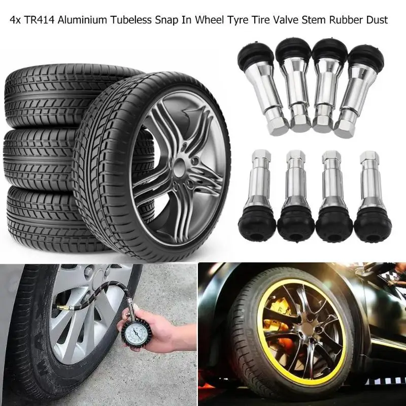 4Pcs/Set TR414 Chrome Tubeless Tyre Valve Stem Caps Snap In Wheel Tire Air Port Core Stems Rubber Dustproof Cover | Автомобили и