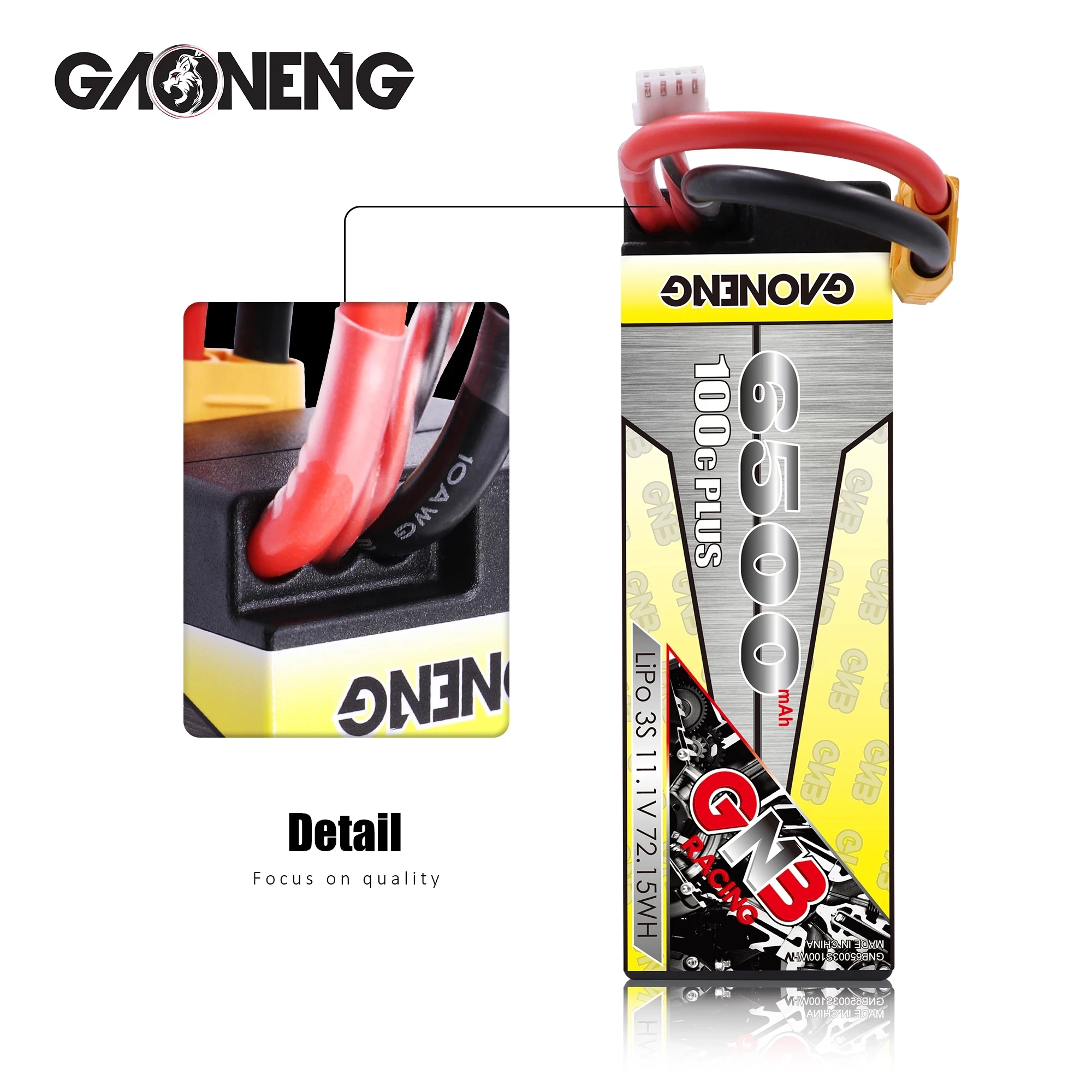 

Gaoneng 3S 6500mAh 11.1V 100C Plus Hardcase LiPo Battery pack with XT60 XT90 T Plug for RC Car four drive RC Car boat