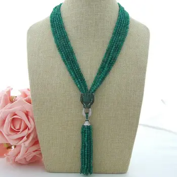 

H080904 6Strands Green Gems Stone CZ Necklace Pendant