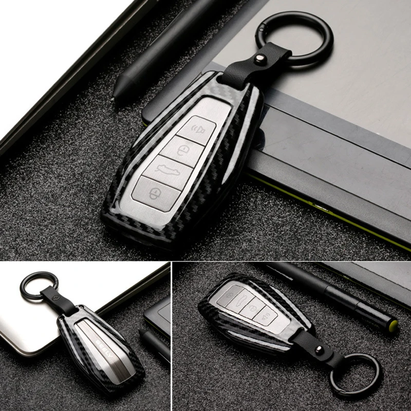 Black carbon fiber Чехол для ключей из углеродного волокна и цинкового сплава для Geely Atlas Boyue NL3 EmgrarandX7 Binrui Binyue GT GC9 borui чехол для ключей автомобиля - Название цвета: Black carbon fiber
