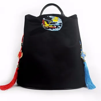 

2020 new simple and stylish portable large capacity Embroidered female bag retro backpack backpack waterproof school bag