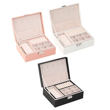 

Ladies Leather Locked Jewelry Box Earring Necklace Double Storage Box Jewelry Display